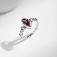 Sterling Silver Created Marquise Garnet Ring