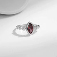 Sterling Silver Created Marquise Garnet Ring