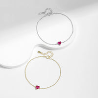 Sterling Silver Created Ruby Heart Bracelet