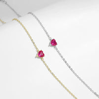 Sterling Silver Created Ruby Heart Bracelet