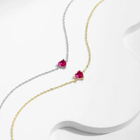 Sterling Silver Created Ruby Heart Bracelet
