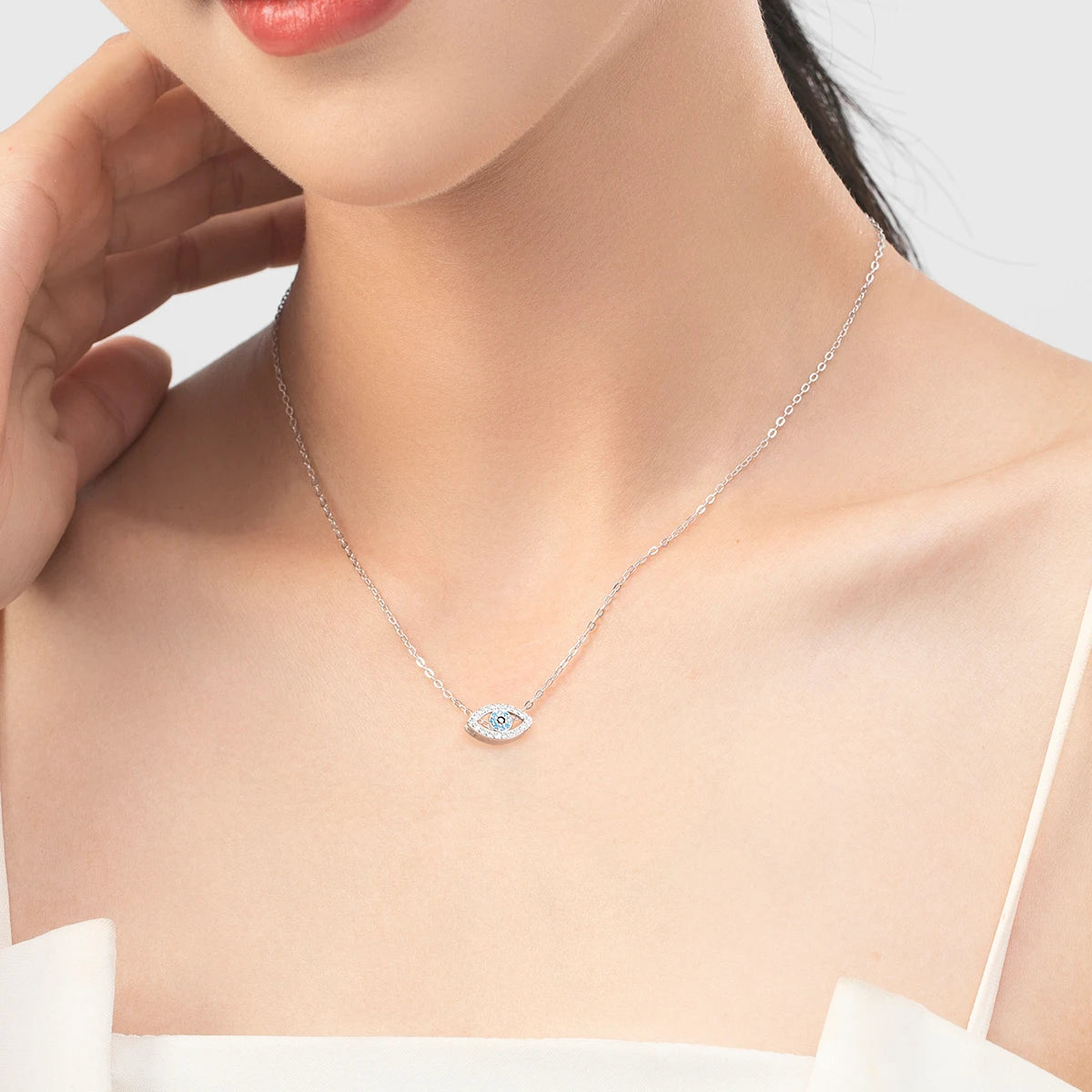 Sterling Silver Sea Blue Eye Pendant Necklace