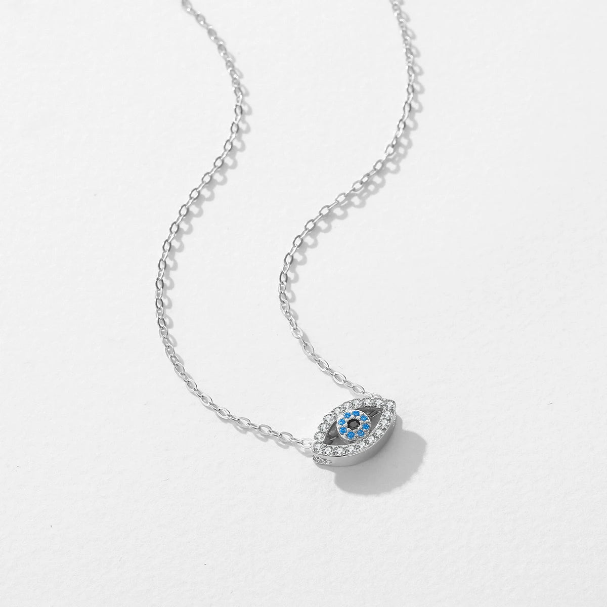 Sterling Silver Sea Blue Eye Pendant Necklace