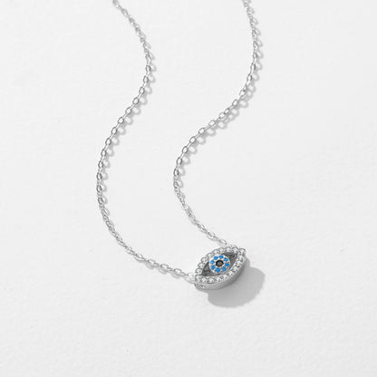 Sterling Silver Sea Blue Eye Pendant Necklace