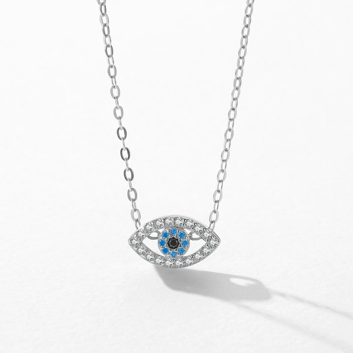 Sterling Silver Sea Blue Eye Pendant Necklace