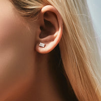 Emerald Cut Stud Earrings in Sterling Silver