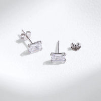 Emerald Cut Stud Earrings in Sterling Silver