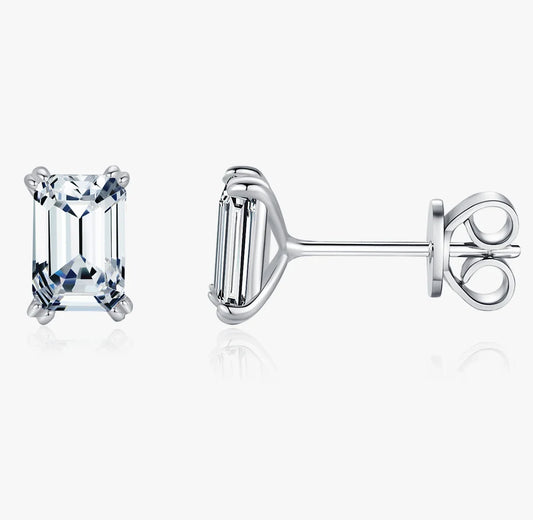 Emerald Cut Stud Earrings in Sterling Silver