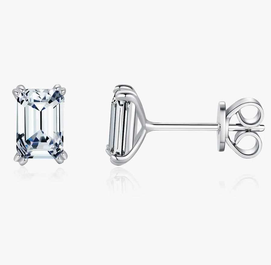 Emerald Cut Stud Earrings in Sterling Silver