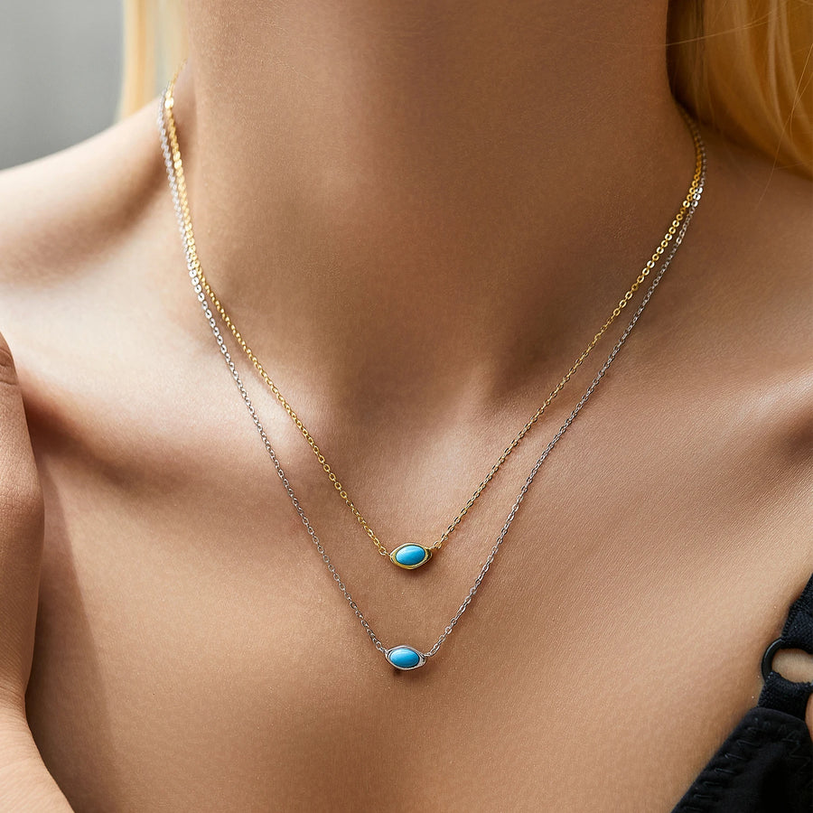 Sterling Silver Oval Turquoise Pendant Necklace