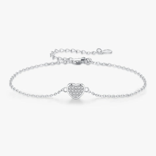 Sterling Silver Romantic Hearts Link Chain Bracelet