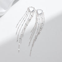 Sterling Silver Cubic Zirconia Long Tassel Hoop Earrings