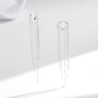 Sterling Silver Cubic Zirconia Long Tassel Hoop Earrings