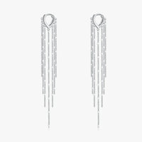 Sterling Silver Cubic Zirconia Long Tassel Hoop Earrings