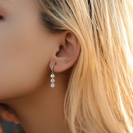 Sterling Silver Three Stones Drop Dangle Earrings