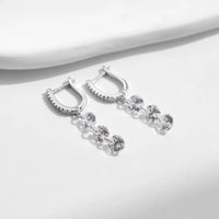 Sterling Silver Three Stones Drop Dangle Earrings