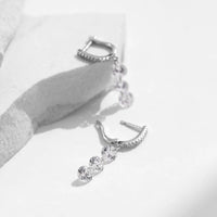 Sterling Silver Three Stones Drop Dangle Earrings