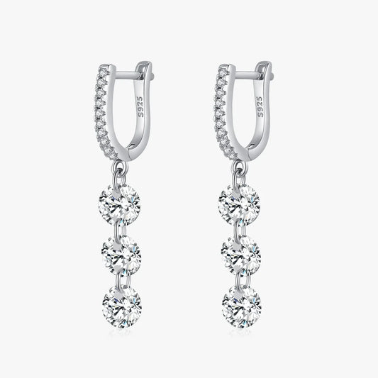 Sterling Silver Three Stones Drop Dangle Earrings