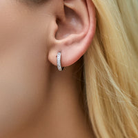 Sterling Silver Square Cubic Zirconia Hoop Earrings