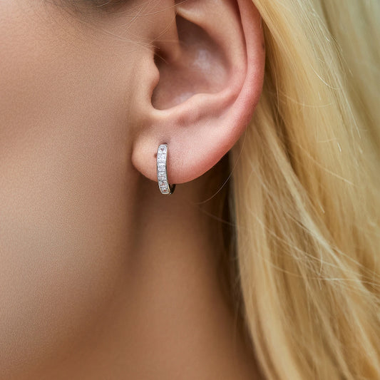 Sterling Silver Square Cubic Zirconia Hoop Earrings