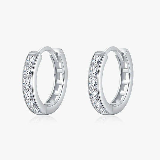 Sterling Silver Square Cubic Zirconia Hoop Earrings