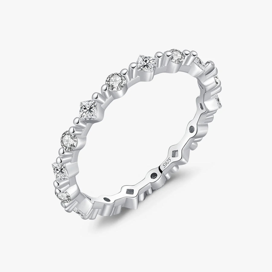 Sterling Silver Delicate Square and Round Stacking Rings