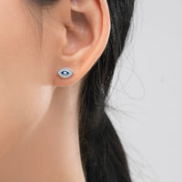 Sterling Silver Blue Eye Enamel Palm Stud Earrings