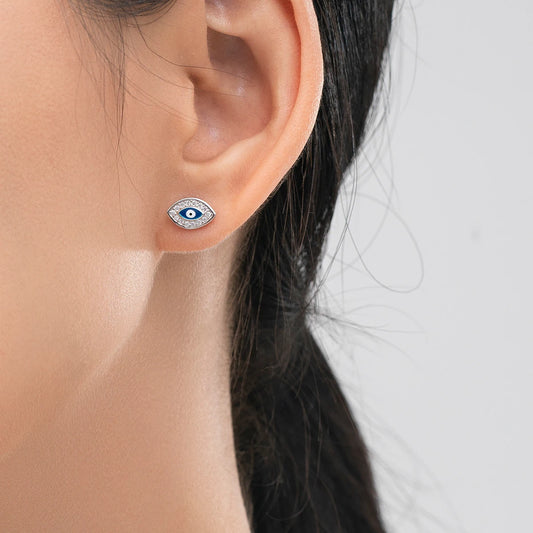Sterling Silver Blue Eye Enamel Palm Stud Earrings