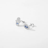 Sterling Silver Blue Eye Enamel Palm Stud Earrings