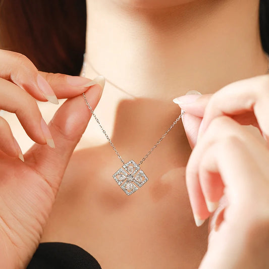 Sterling Silver Cubic Zirconia Flower Necklace