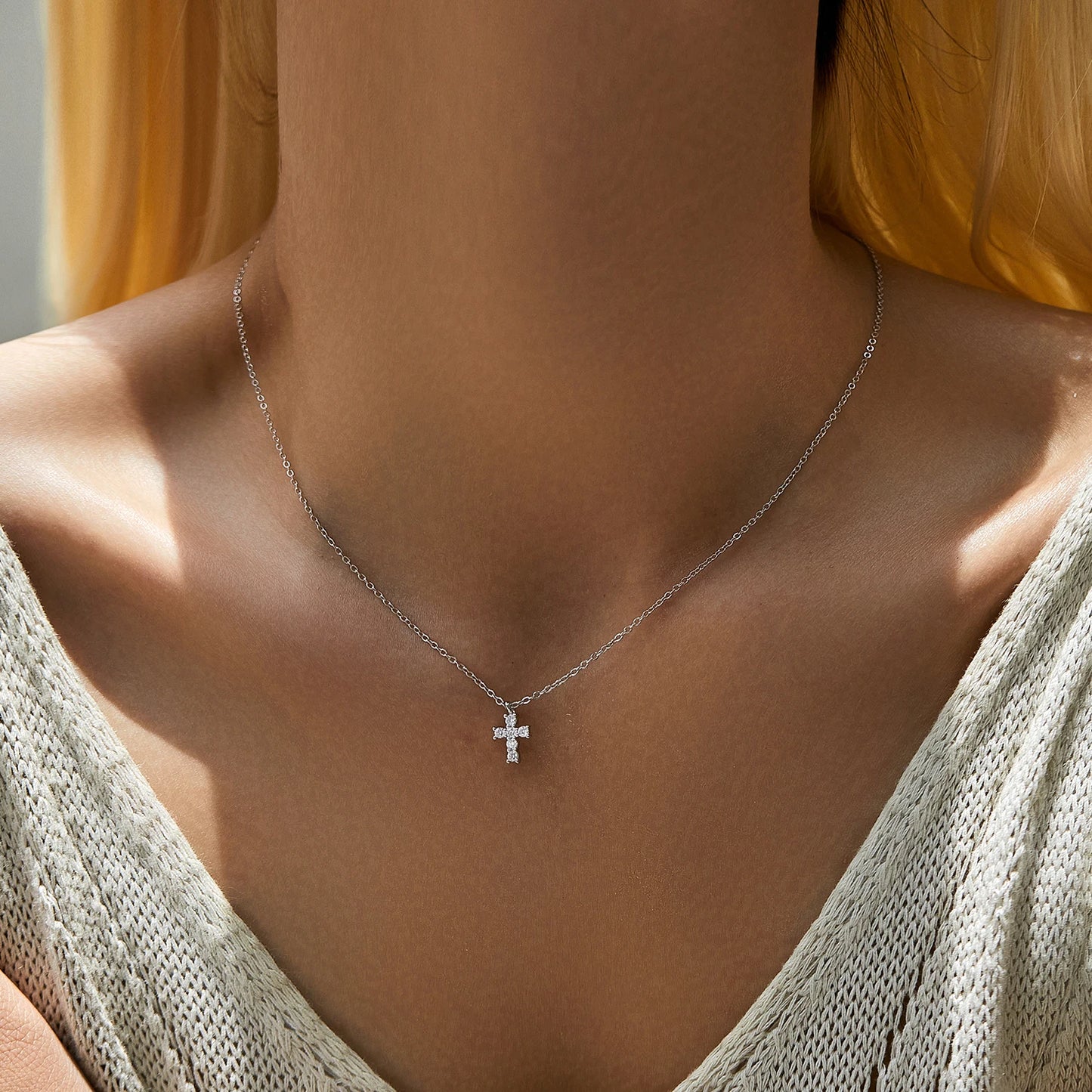 Moissanite Sterling Silver Cross Necklace