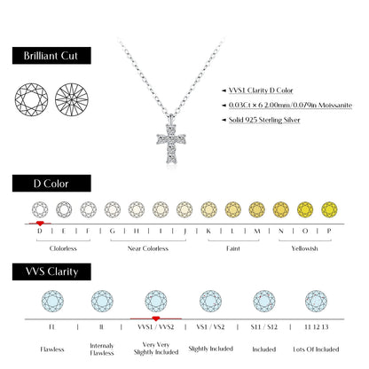 Moissanite Sterling Silver Cross Necklace