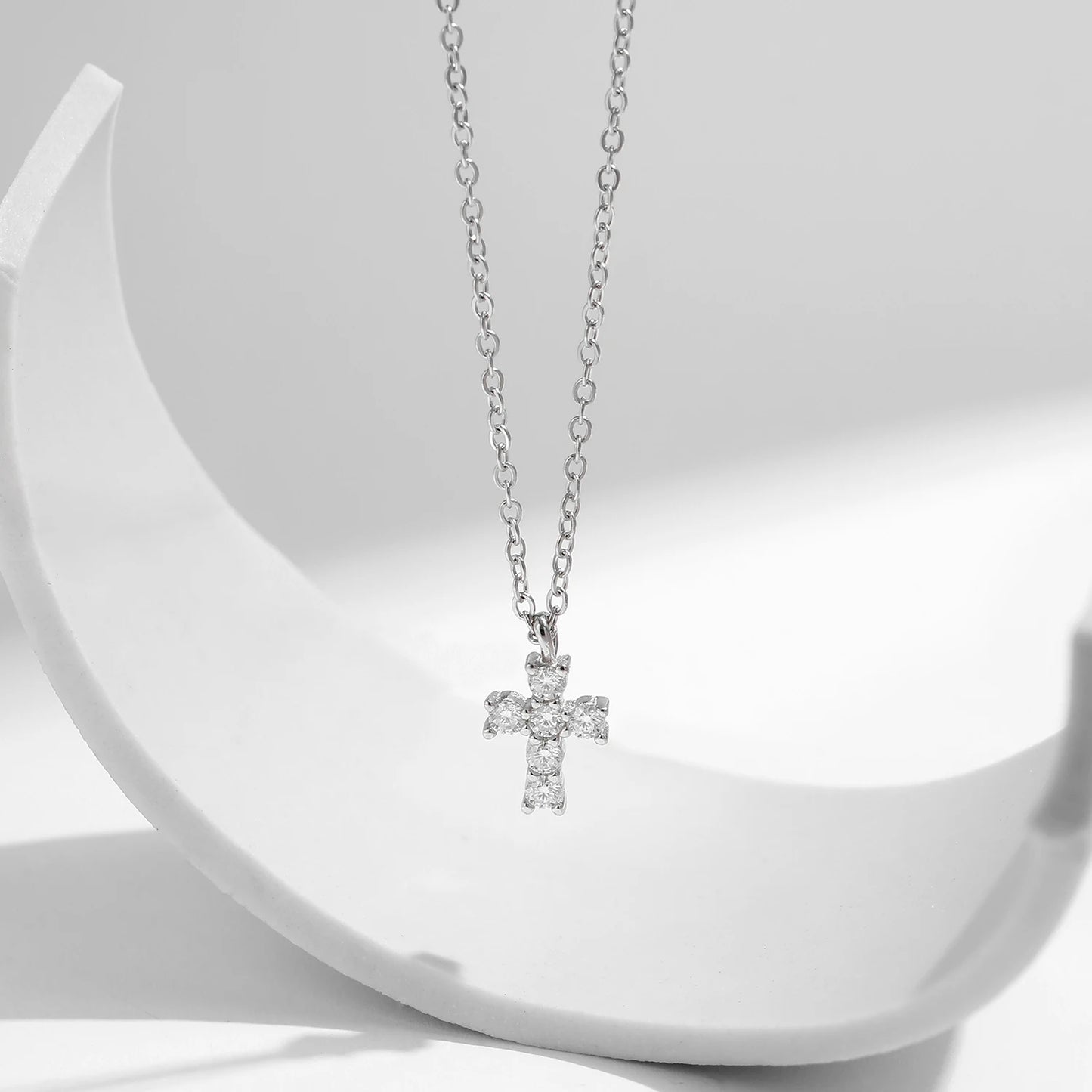 Moissanite Sterling Silver Cross Necklace
