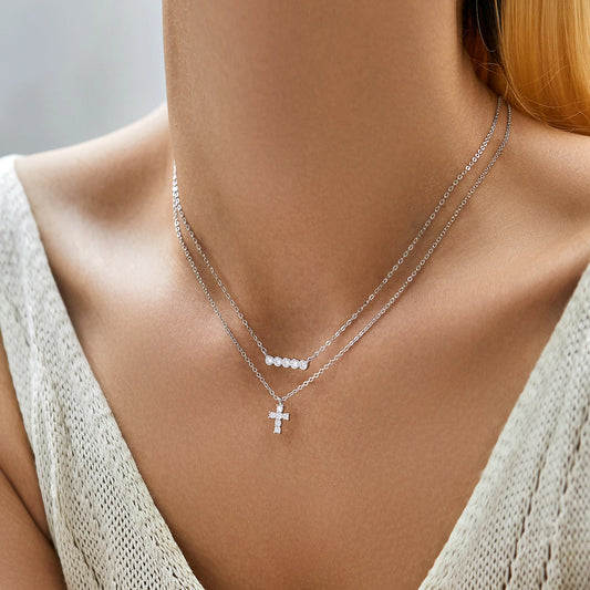 Moissanite Sterling Silver Cross Necklace