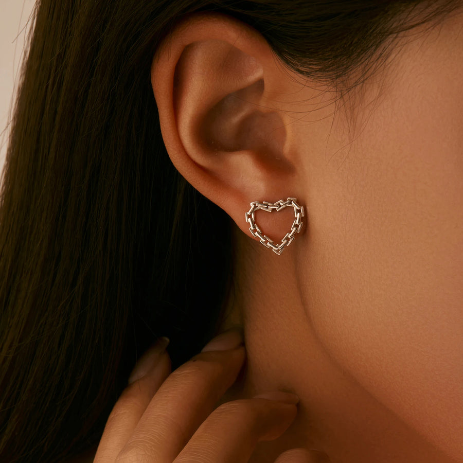 Sterling Silver Classic Hearts Lock Hoop Earrings