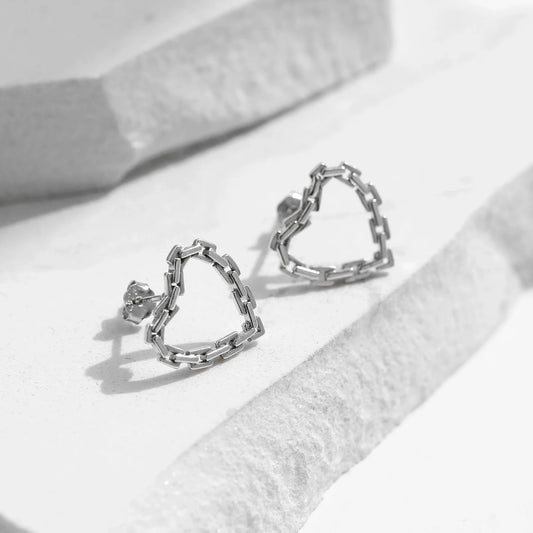 Sterling Silver Classic Hearts Lock Hoop Earrings