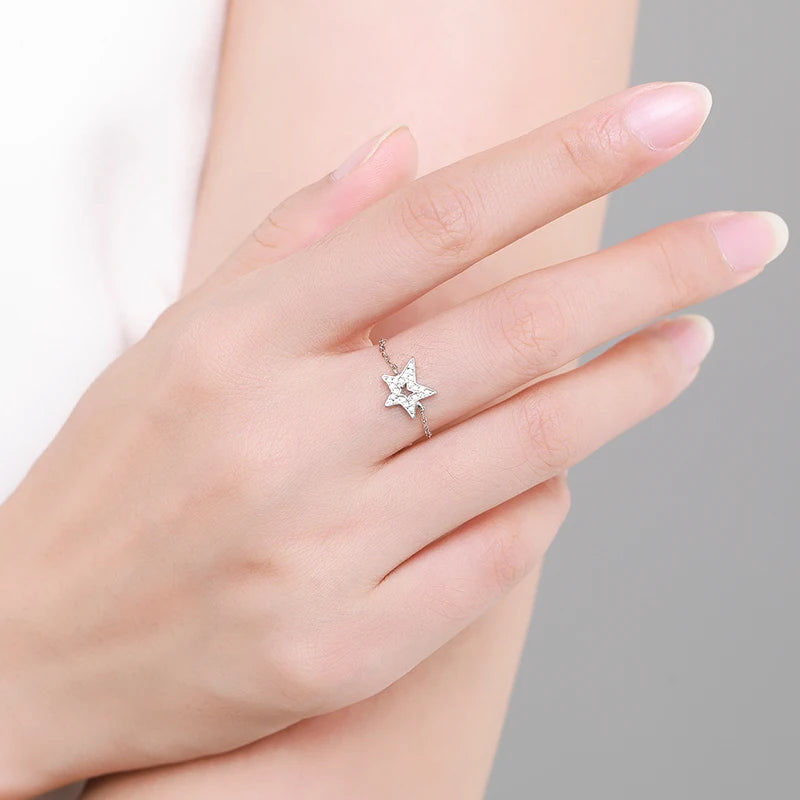 Adjustable Sparkling Star Ring in Sterling Silver