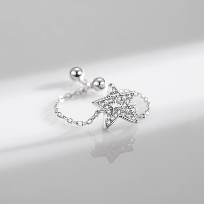 Adjustable Sparkling Star Ring in Sterling Silver