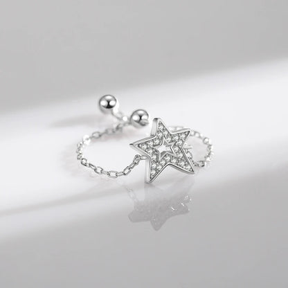 Adjustable Sparkling Star Ring in Sterling Silver