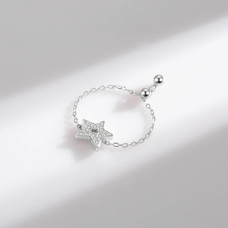 Adjustable Sparkling Star Ring in Sterling Silver