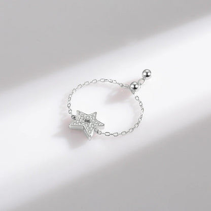 Adjustable Sparkling Star Ring in Sterling Silver