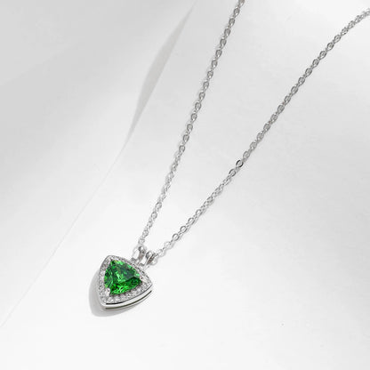 Sterling Silver Triangle Green Pendant Necklace