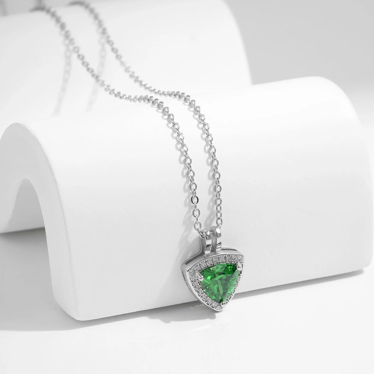 Sterling Silver Triangle Green Pendant Necklace