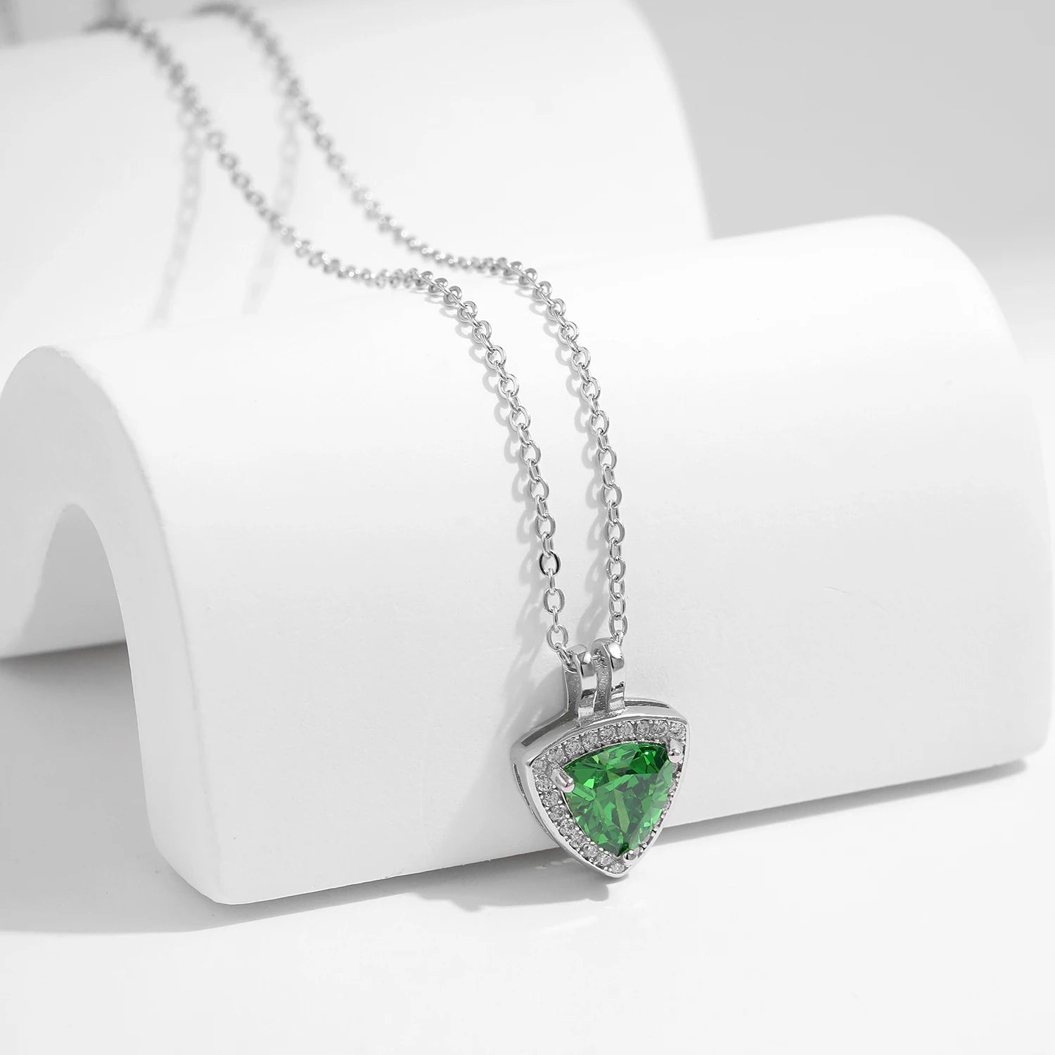 Sterling Silver Triangle Green Pendant Necklace