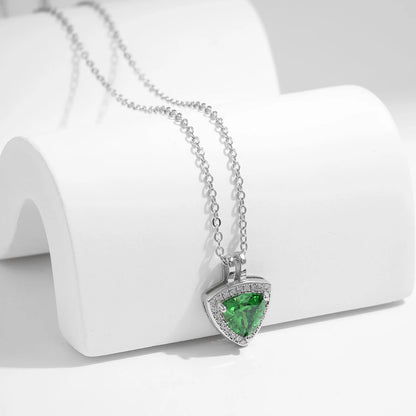 Sterling Silver Triangle Green Pendant Necklace