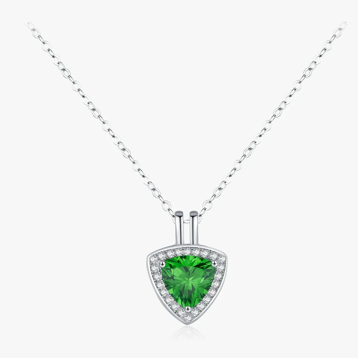 Sterling Silver Triangle Green Pendant Necklace