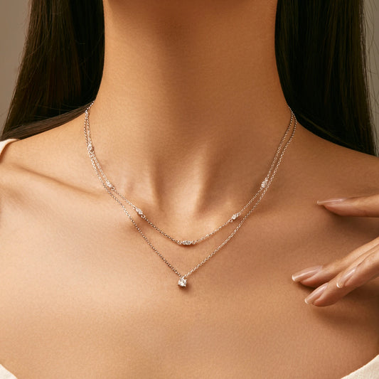 Moissanite D Color Double Layer Necklace in Sterling Silver