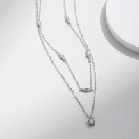 Moissanite D Color Double Layer Necklace in Sterling Silver