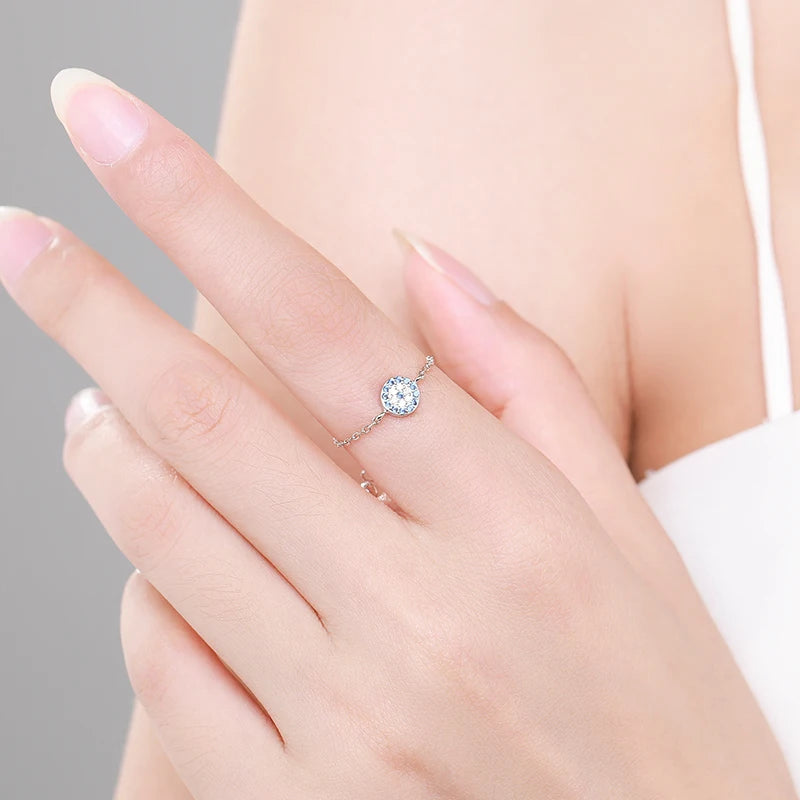Sterling Silver Adjustable Blue Evil Eye Chain Ring