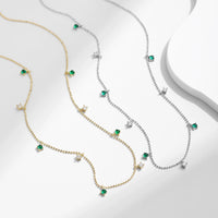 Sterling Silver Green Round Small Pendant Necklace